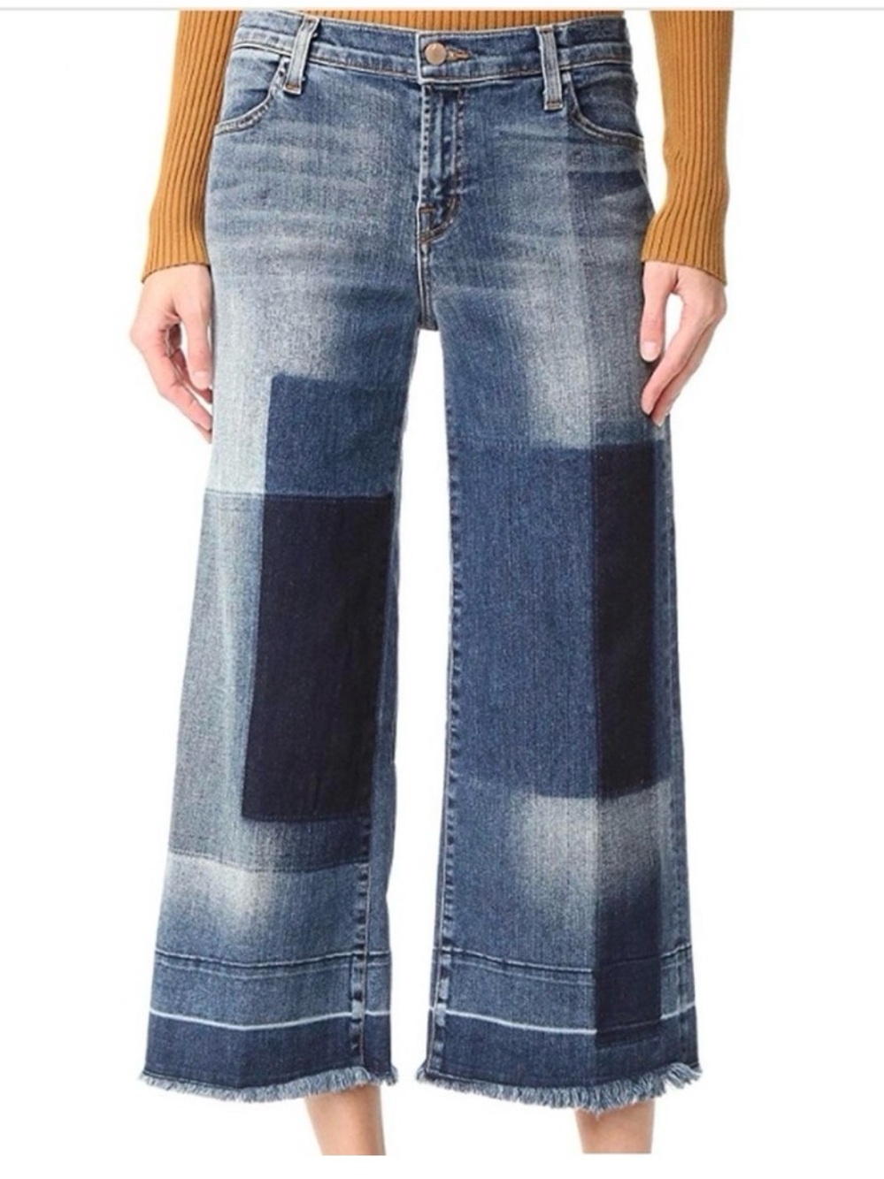 J Brand Liza Patchwork Culotte Mid-Rise Wide Leg Crop Size 32